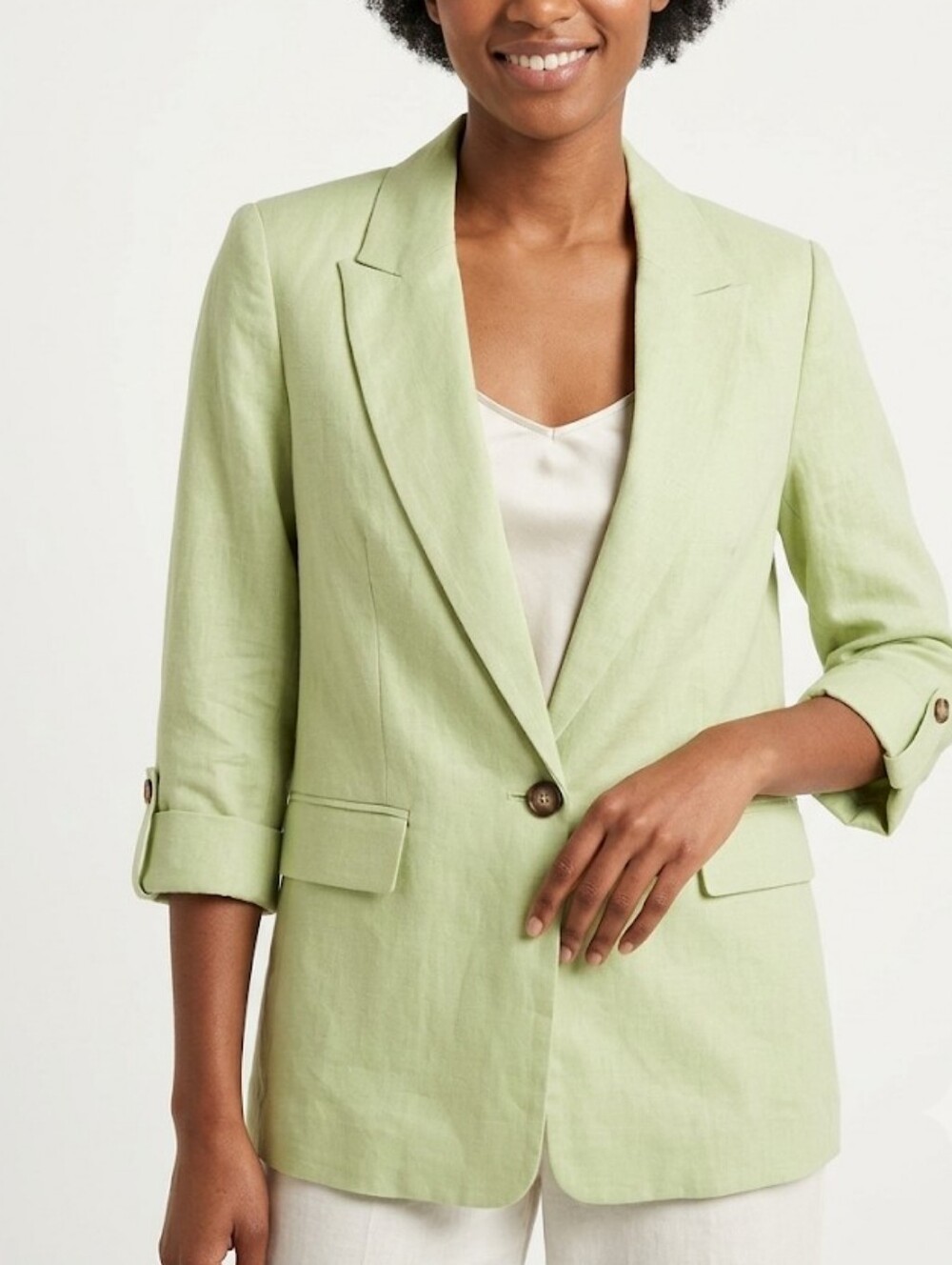 Ophelia Roe Womens Light Green Single-Button Linen Blend Blazer